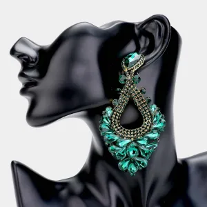 Large Emerald Crystal Statement Pageant Earrings | 476313