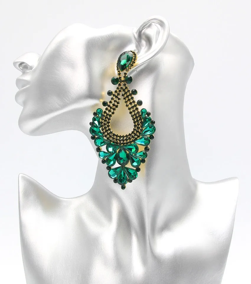 Large Emerald Crystal Statement Pageant Earrings | 476313