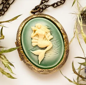 Large Mermaid Cameo Locket Necklace