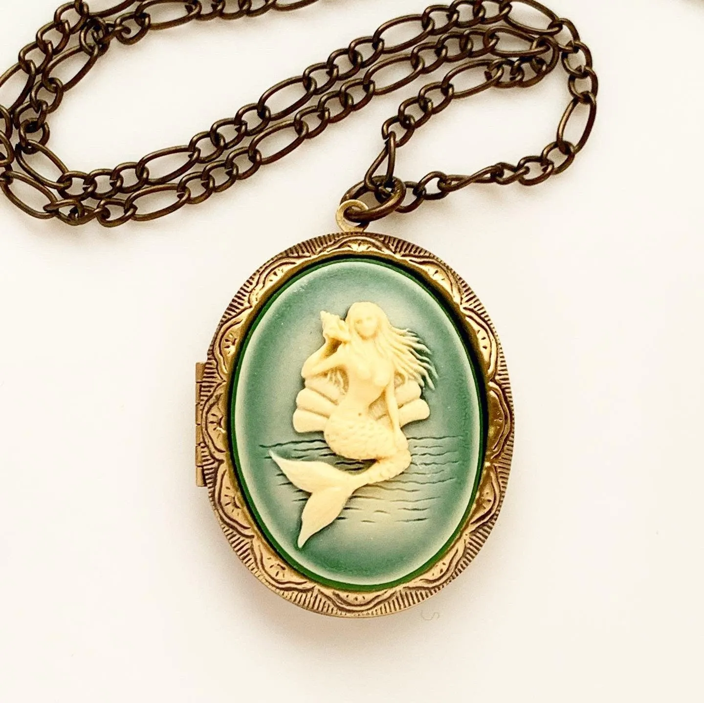 Large Mermaid Cameo Locket Necklace
