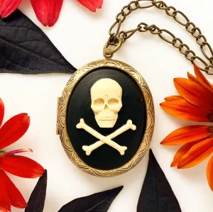 Large Skull and Crossbones Cameo Locket Necklace