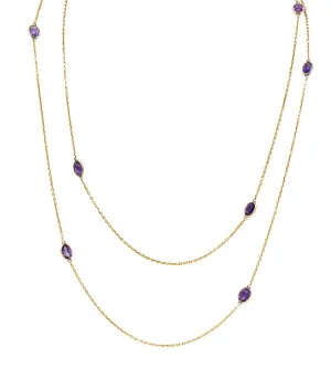 Late Victorian Amethyst 14 Karat Yellow Gold Antique 52 IN Long Station Chain Necklace