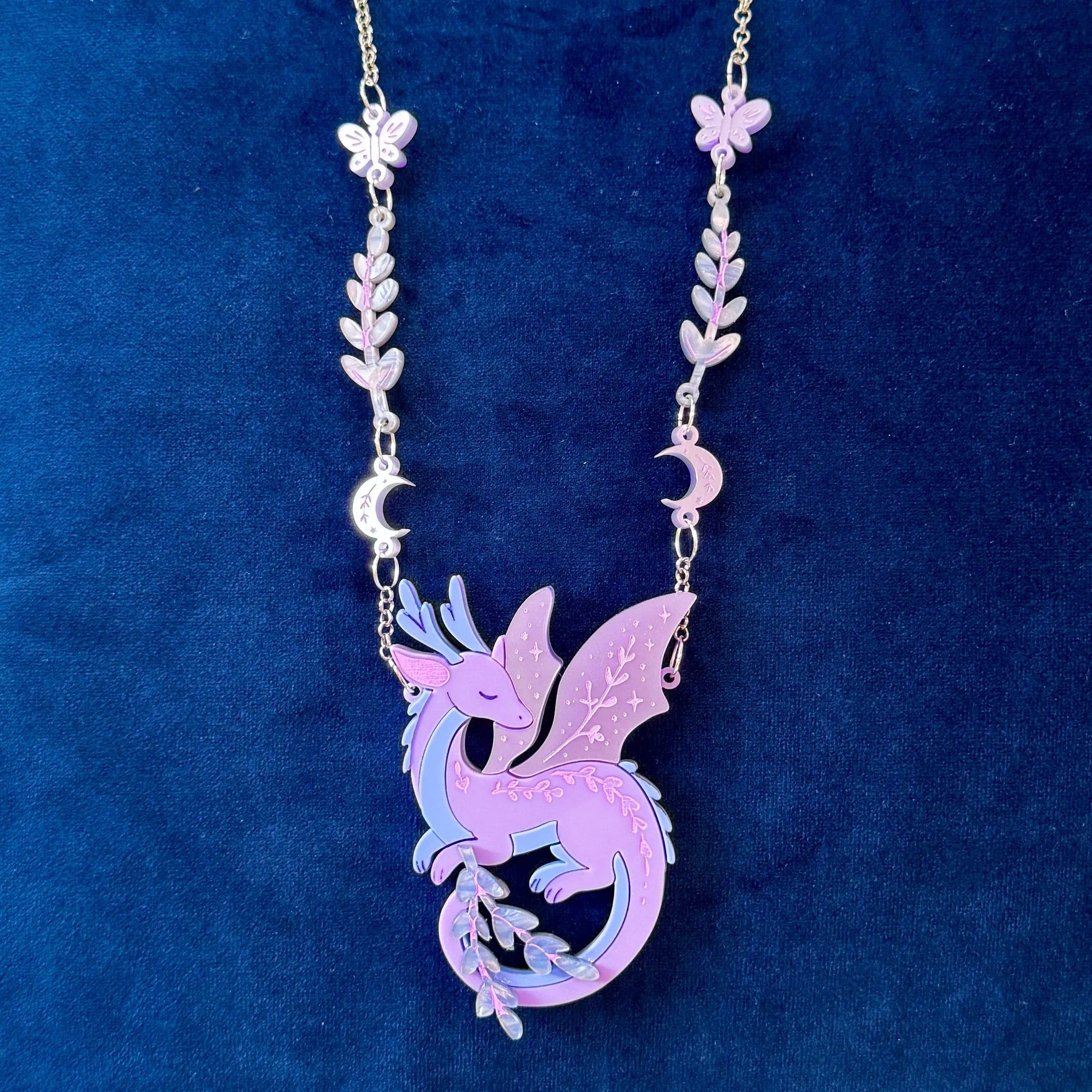 Lavender the dragon - necklace - Set of 2