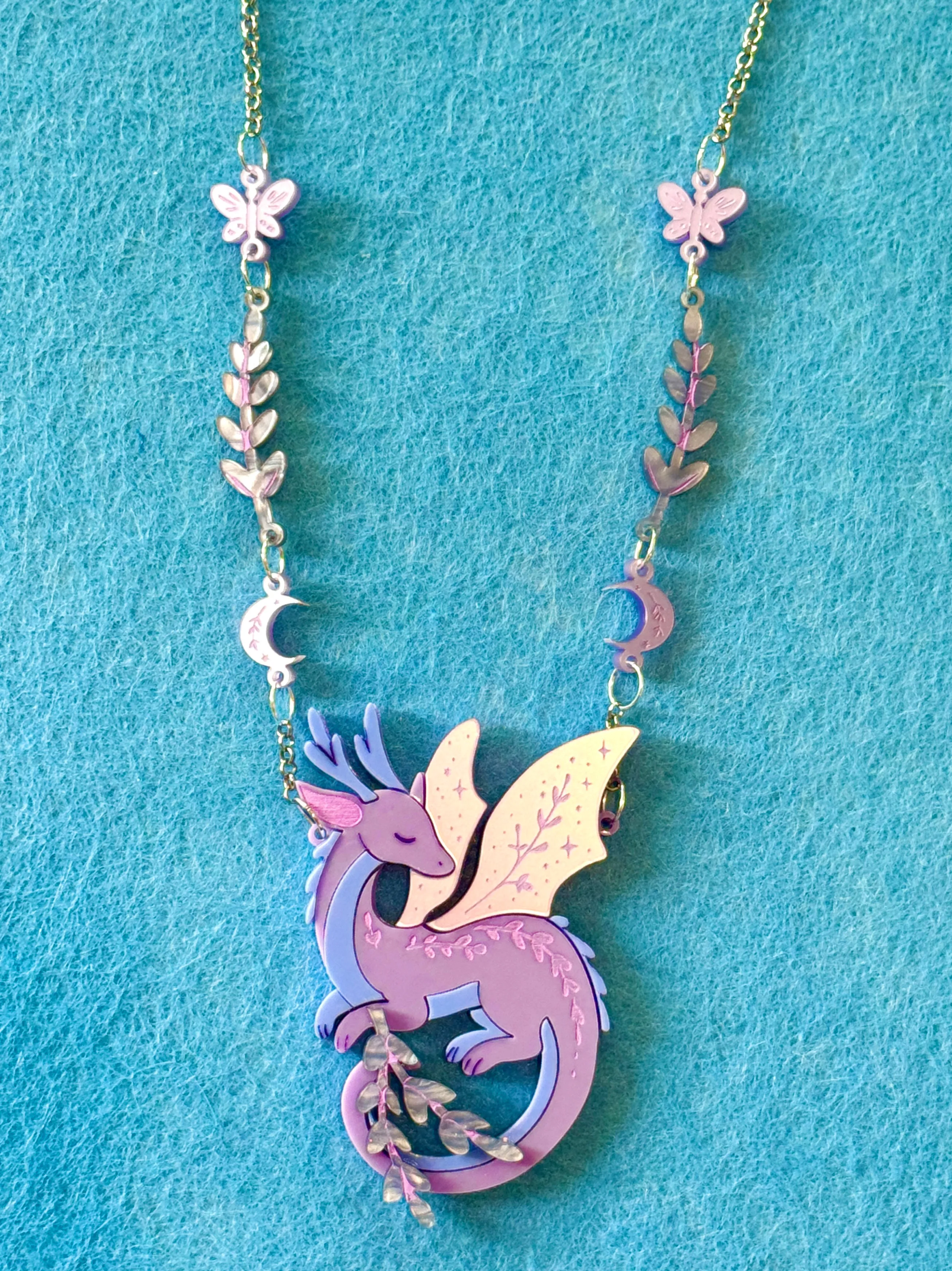 Lavender the dragon - necklace - Set of 2