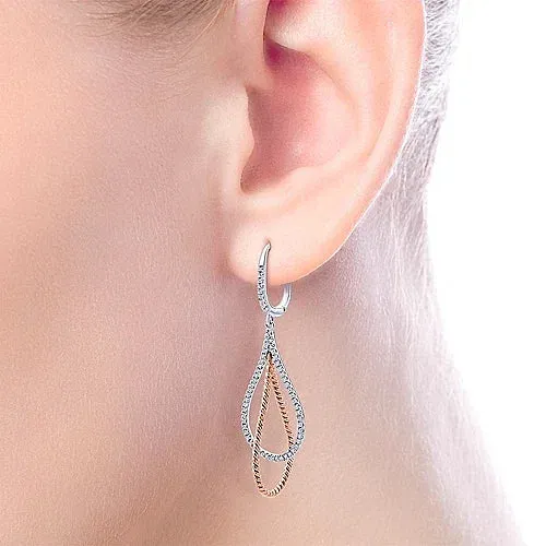 Layered Open Teardrop Diamond Drop Earrings