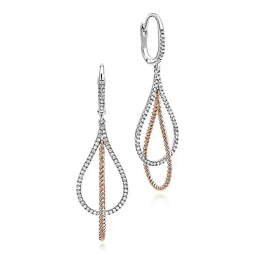 Layered Open Teardrop Diamond Drop Earrings