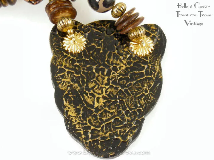 Lee Sands Wood Inlay Cat Face Necklace