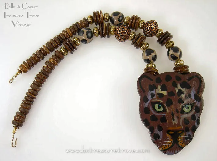 Lee Sands Wood Inlay Cat Face Necklace