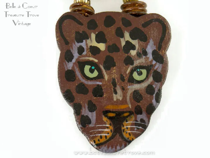 Lee Sands Wood Inlay Cat Face Necklace