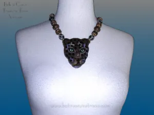Lee Sands Wood Inlay Cat Face Necklace