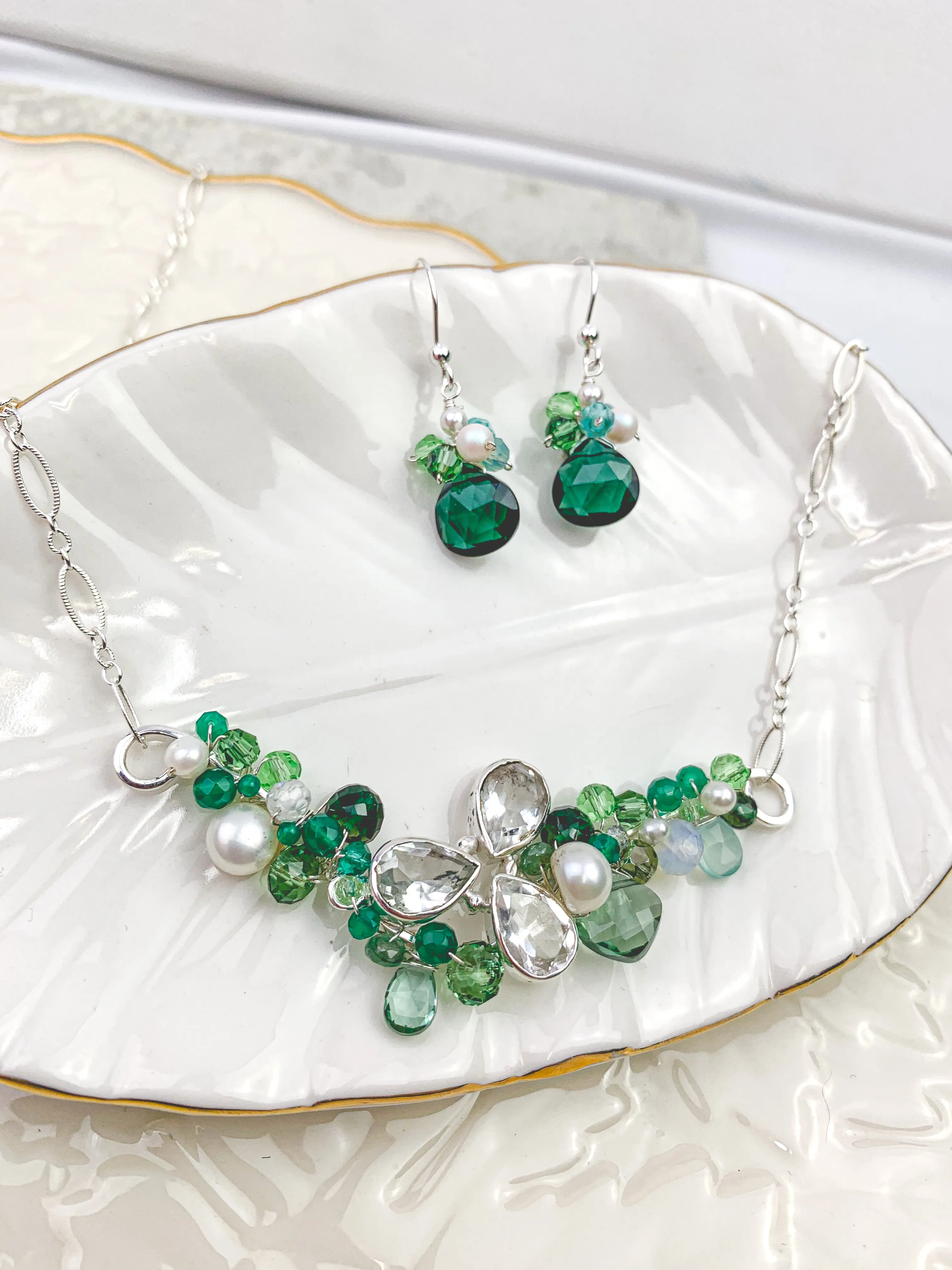 Limited Edition Ray Rock Crystal, Emerald & Pearl Necklace
