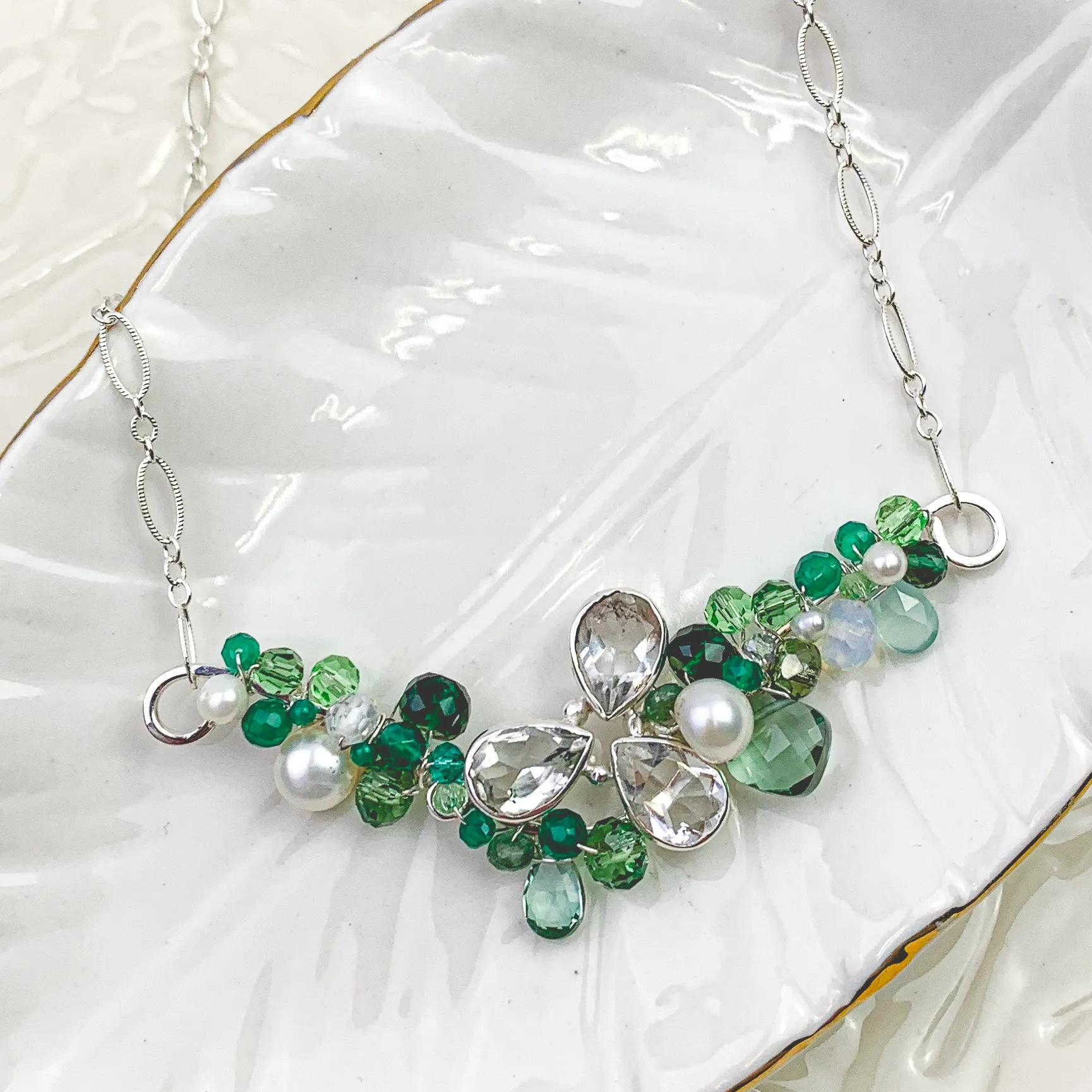 Limited Edition Ray Rock Crystal, Emerald & Pearl Necklace