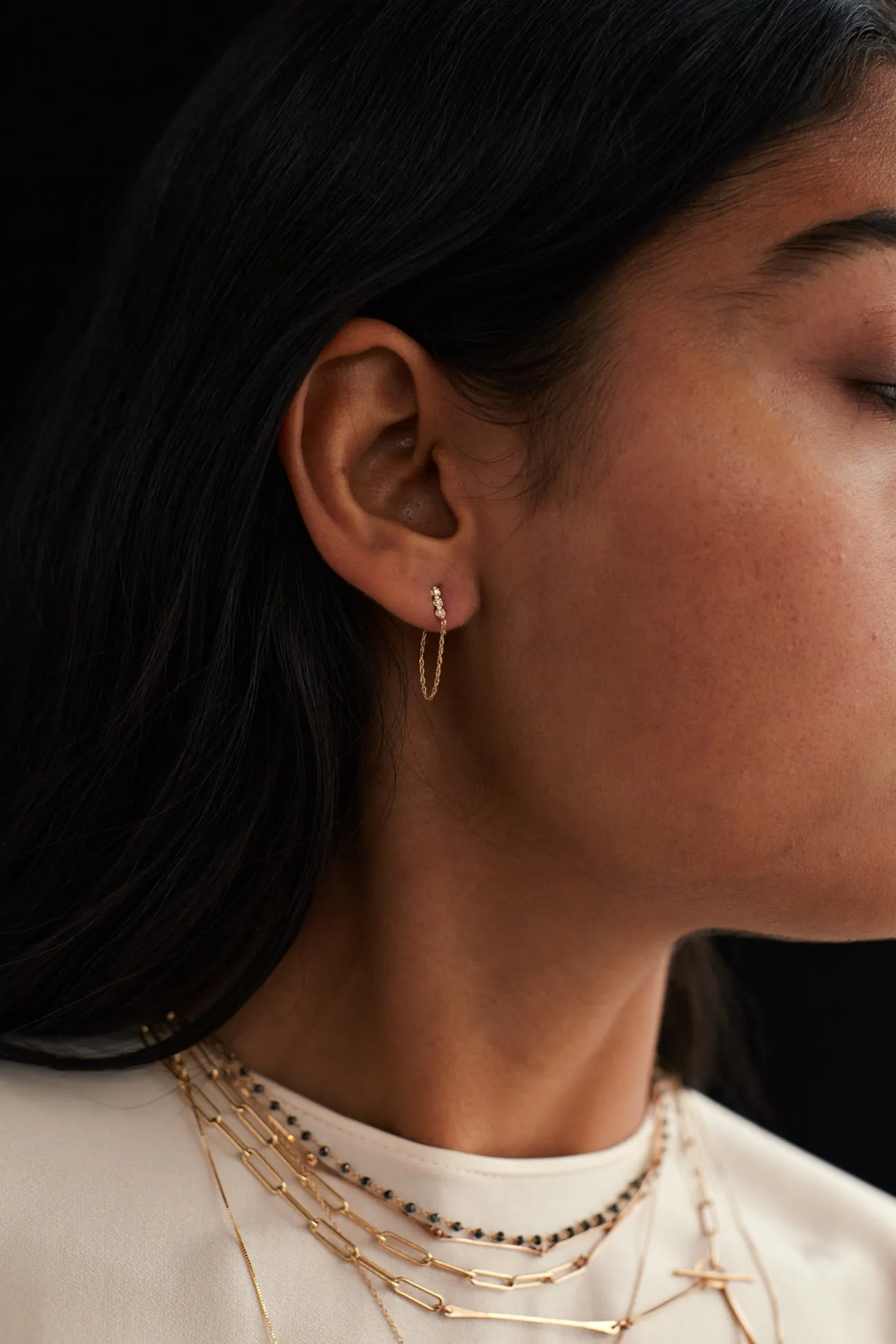 louisa white diamond studs w/ chain