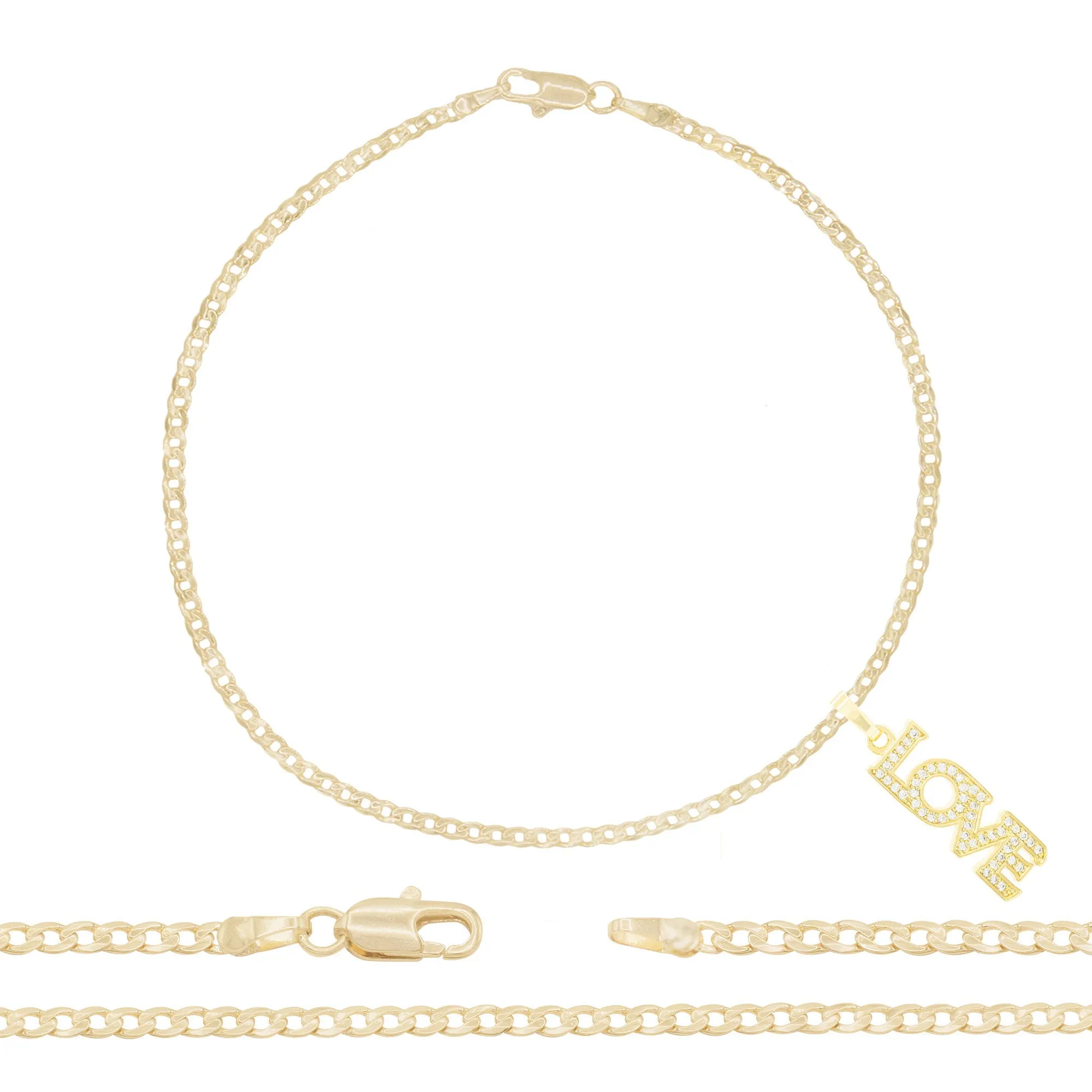 Love CZ Pendant 14K Anklet Gold Filled Cubic Zirconia 10" Women