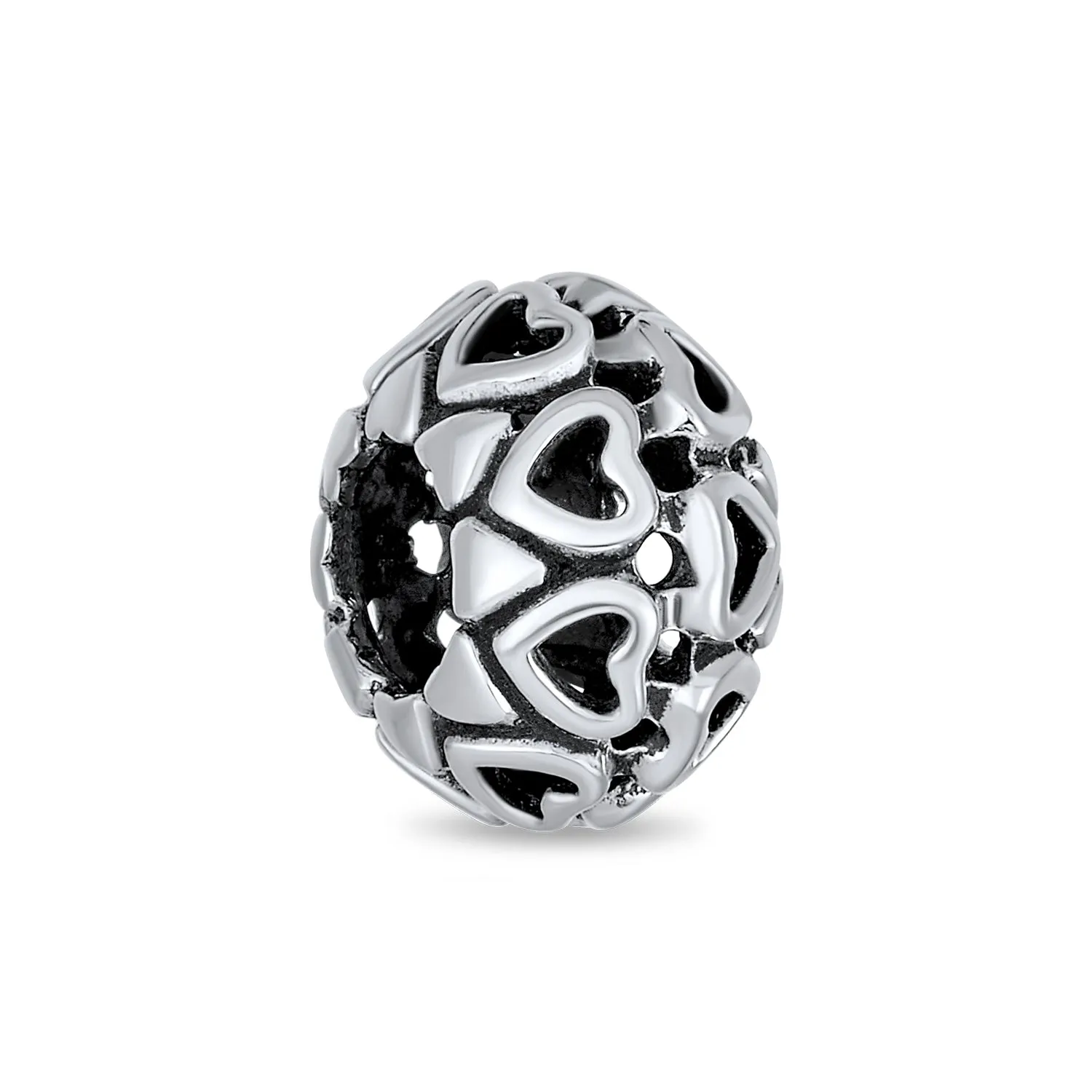 Love Valentine Filigree Heart Charm Bead Oxidized Sterling Silver for Bracelets