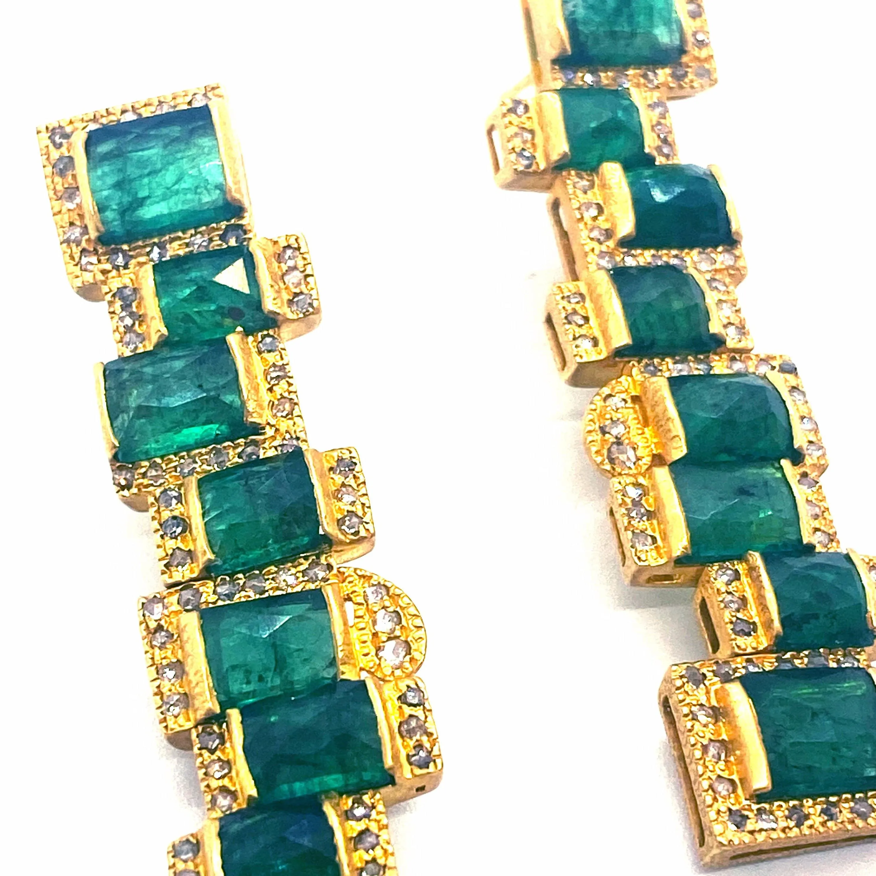 Luminosity Mosaic 20K Emerald Drop Earrings