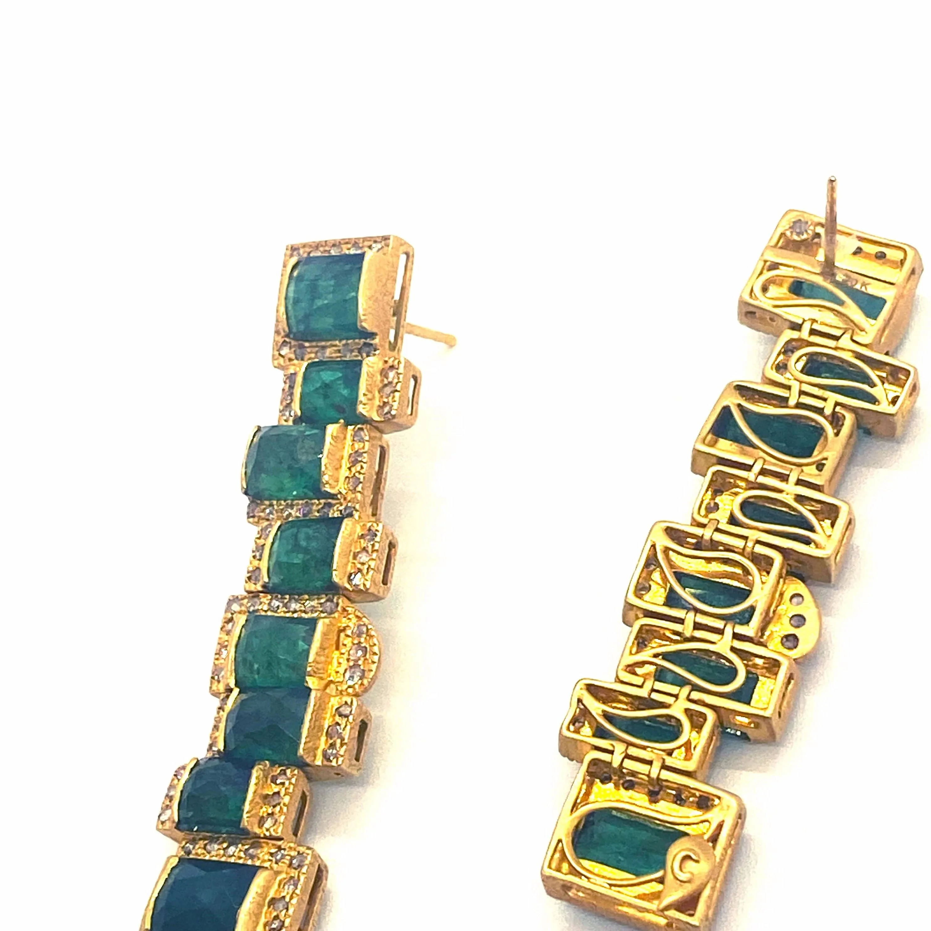 Luminosity Mosaic 20K Emerald Drop Earrings