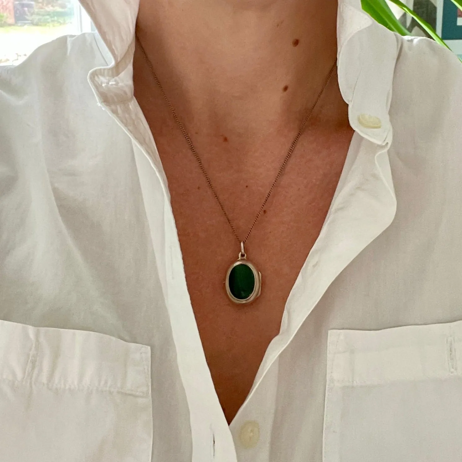 Malachite Sterling Silver Vintage Locket
