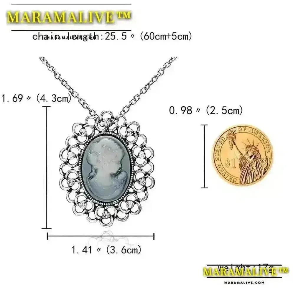 Maramalive™ Necklaces & Pendants Jewelry For Women Vintage Cameo Queen Flower Beauty Head Crystal Pendant Necklace Sweater Long Chain