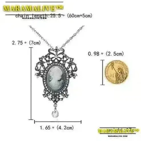 Maramalive™ Necklaces & Pendants Jewelry For Women Vintage Cameo Queen Flower Beauty Head Crystal Pendant Necklace Sweater Long Chain