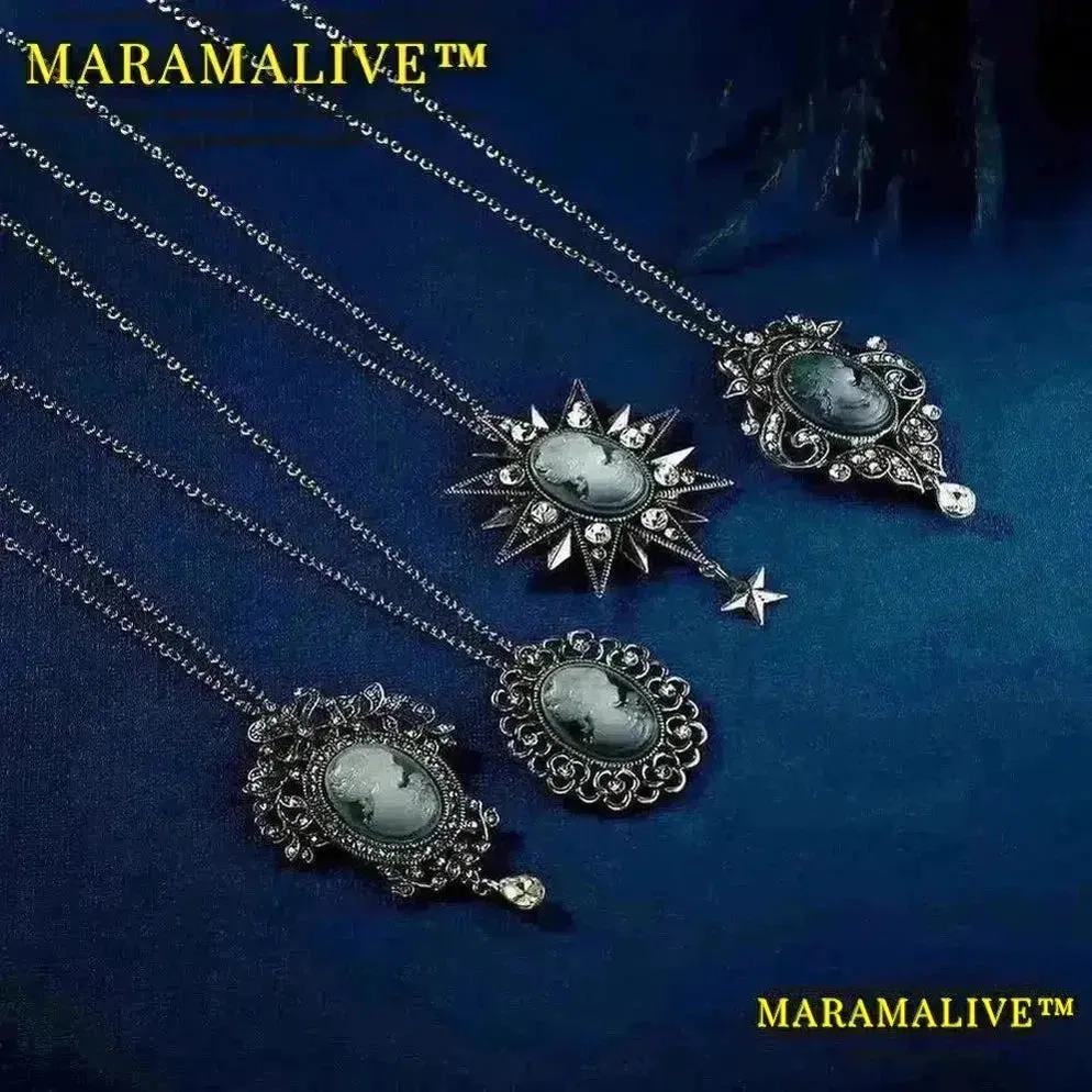 Maramalive™ Necklaces & Pendants Jewelry For Women Vintage Cameo Queen Flower Beauty Head Crystal Pendant Necklace Sweater Long Chain