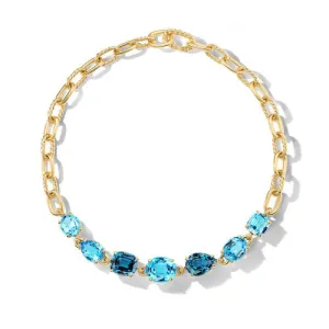Marbella Chain Necklace in 18K Yellow Gold with Blue Topaz and Hampton Blue Topaz, 8.5mm