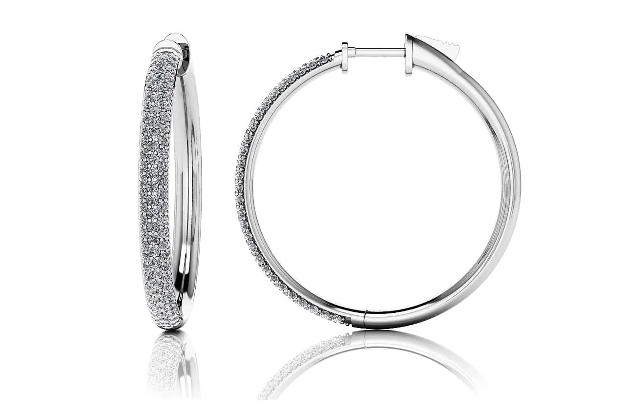Medium Triple Row Diamond Hoop Earrings with 2.28 ct.(finished) 1.5mm