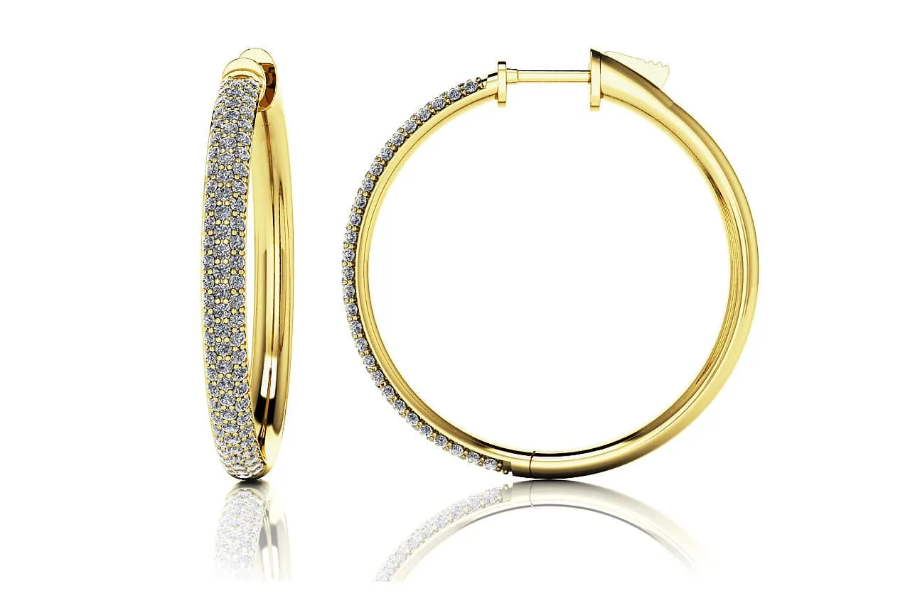 Medium Triple Row Diamond Hoop Earrings with 2.28 ct.(finished) 1.5mm