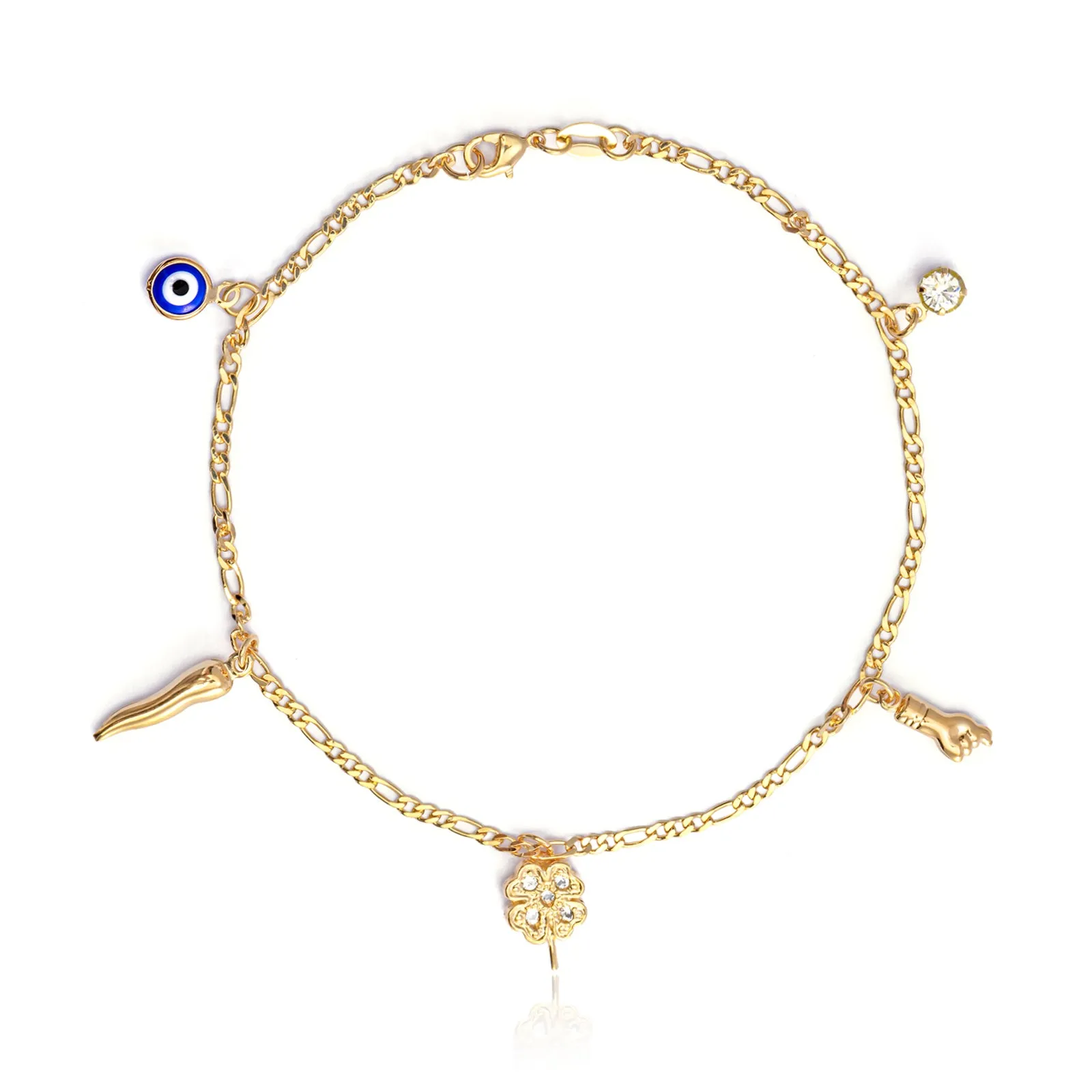 Mega Lucky Charm Anklet Bracelet 5 Amulets for Good Luck and Evil Eye Protection