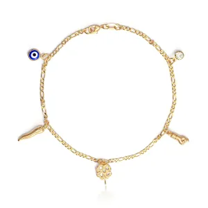 Mega Lucky Charm Anklet Bracelet 5 Amulets for Good Luck and Evil Eye Protection