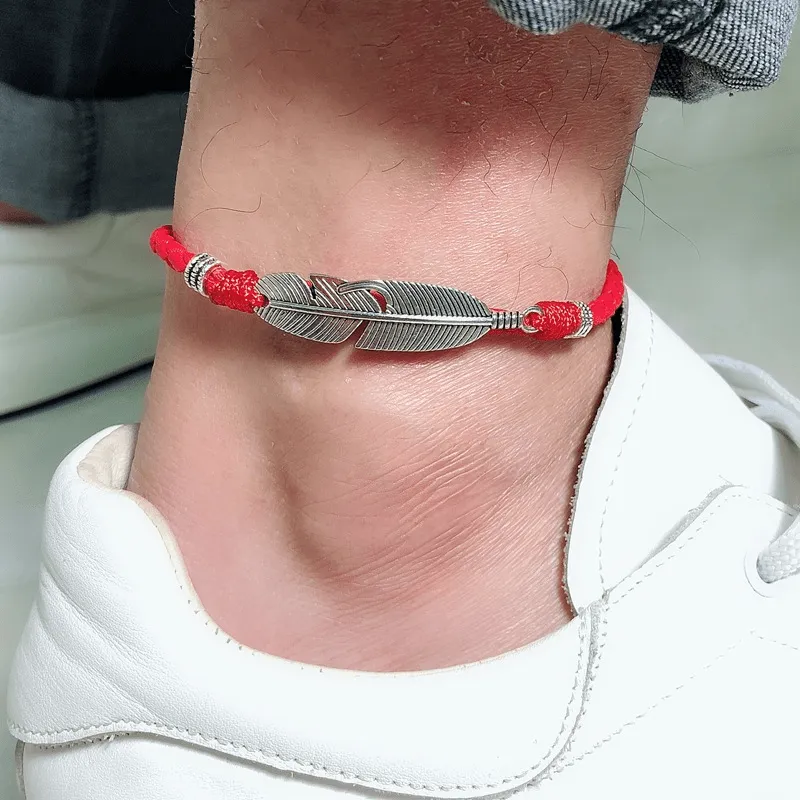 Men's Anklet Vintage Feather Jewelry Red or Mixed Rope Chain