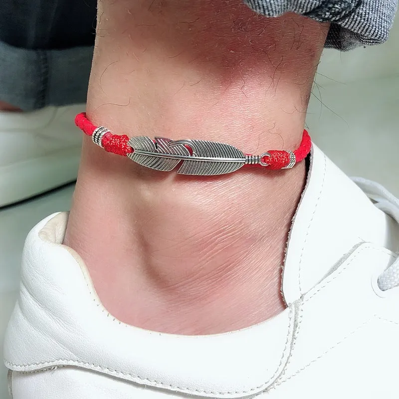 Men's Anklet Vintage Feather Jewelry Red or Mixed Rope Chain