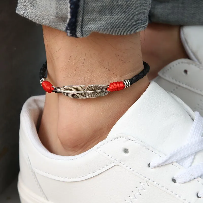 Men's Anklet Vintage Feather Jewelry Red or Mixed Rope Chain