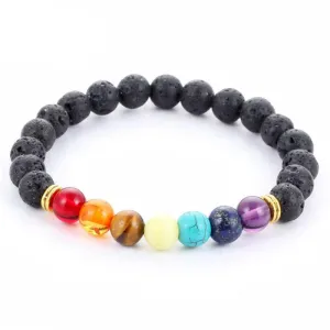 Mens Bracelets Black Lava 7 Chakra Healing Balance Beads Bracelet For Men Women Rhinestone Reiki Prayer Stones