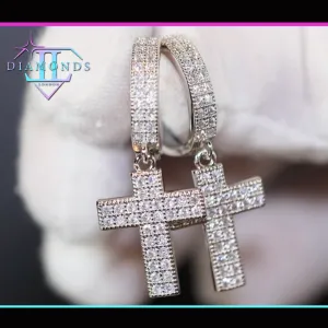 Mens Hoop Cross Earrings | Hoop Diamond Cross Earrings | Iced Out Earrings | Mens diamond cross hoop earrings