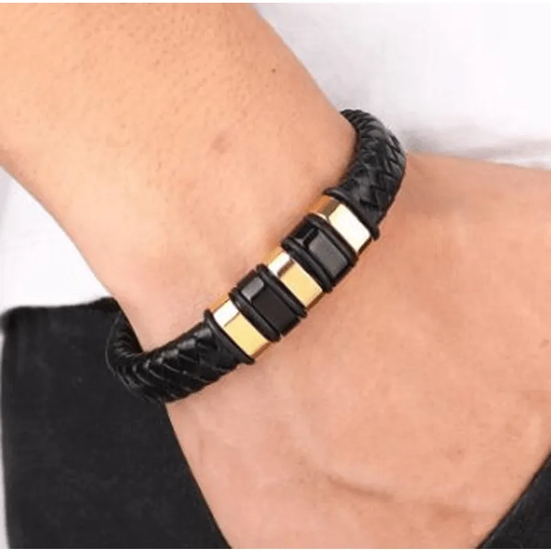 Men's Woven Leather Bracelet Metal Clasp Casual Gift