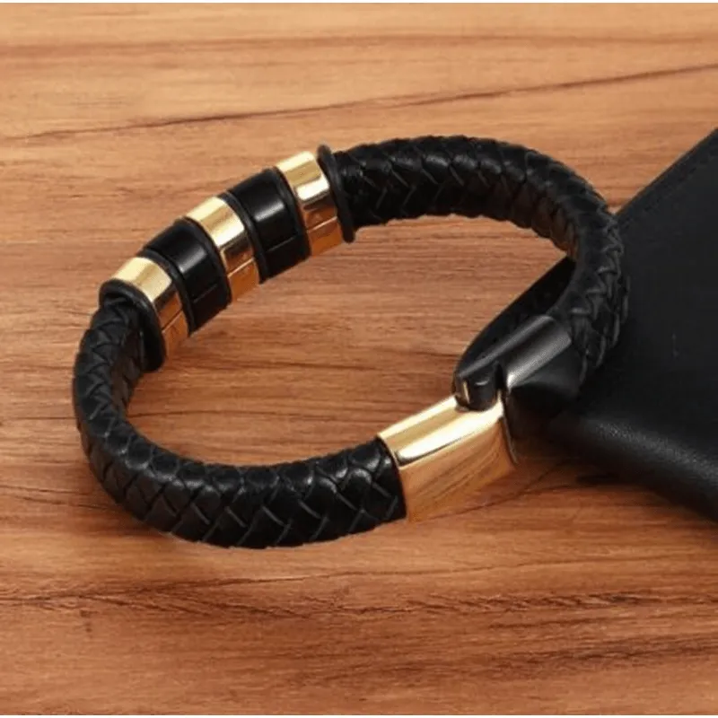Men's Woven Leather Bracelet Metal Clasp Casual Gift