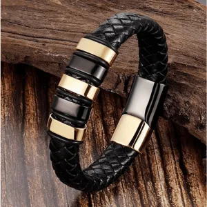 Men's Woven Leather Bracelet Metal Clasp Casual Gift