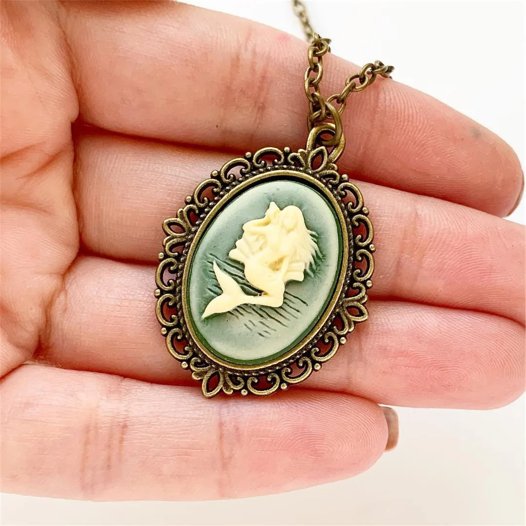 Mermaid Cameo Necklace Mermaid in Bronze