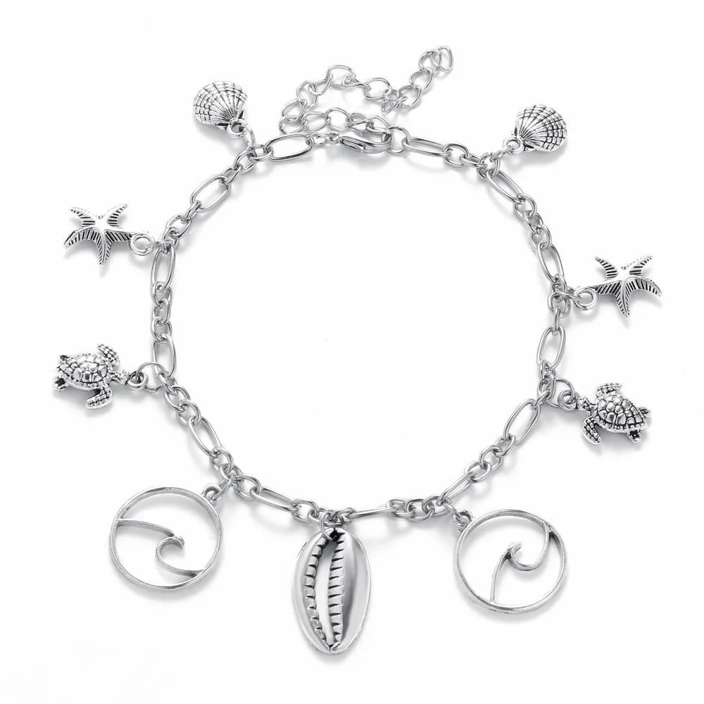 Metal High Quality Vintage Anklets for Women With Starfish Shell Pendant Bohemian Bracelet For Leg Jewelry
