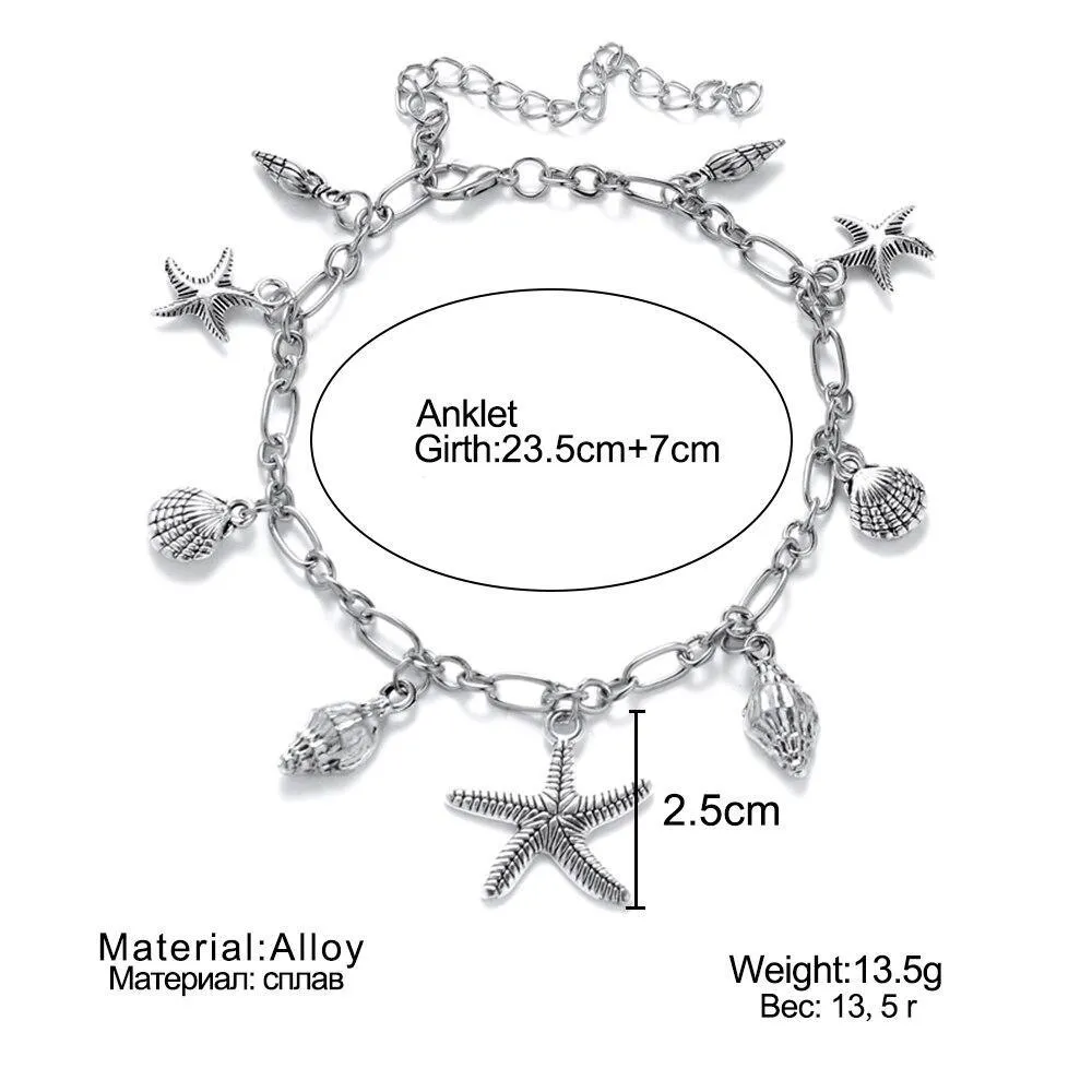 Metal High Quality Vintage Anklets for Women With Starfish Shell Pendant Bohemian Bracelet For Leg Jewelry
