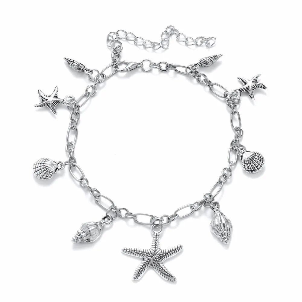 Metal High Quality Vintage Anklets for Women With Starfish Shell Pendant Bohemian Bracelet For Leg Jewelry