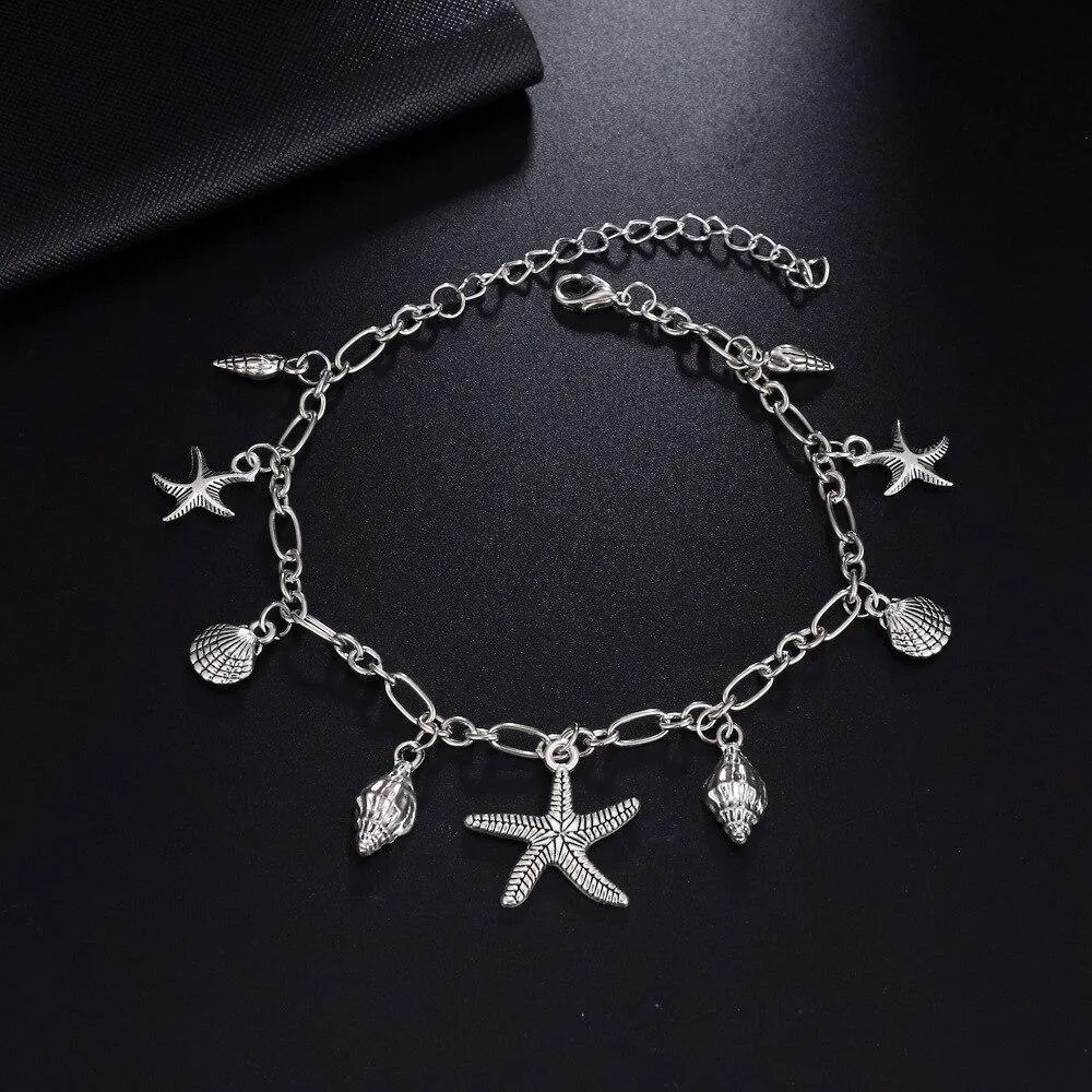 Metal High Quality Vintage Anklets for Women With Starfish Shell Pendant Bohemian Bracelet For Leg Jewelry