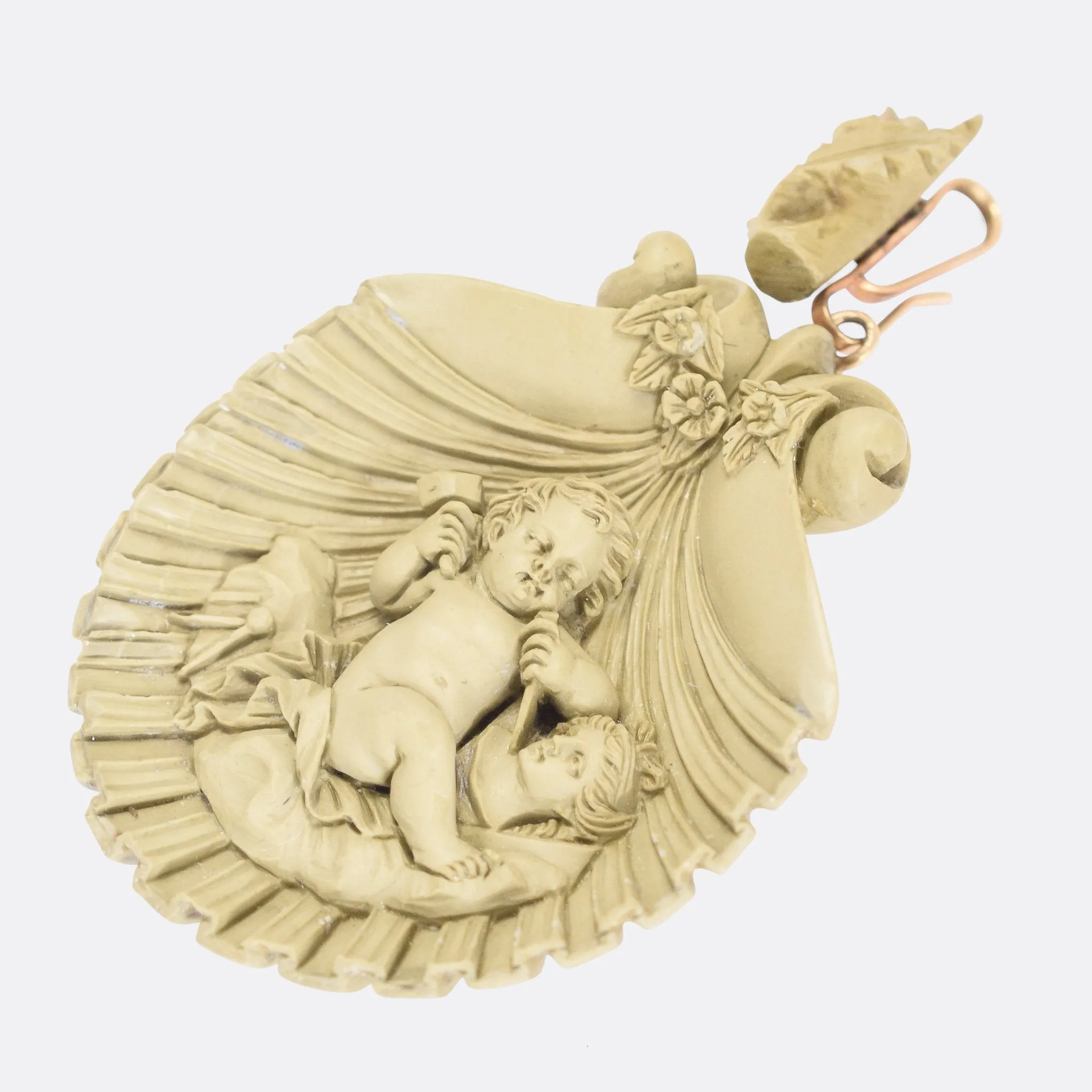 Mid-Victorian "Cupid Carving Aphrodite" Lava Cameo Pendant