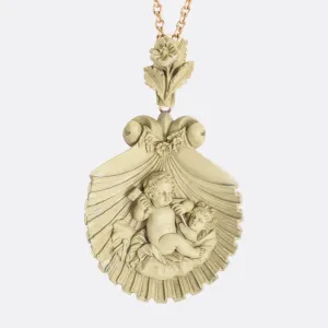 Mid-Victorian "Cupid Carving Aphrodite" Lava Cameo Pendant