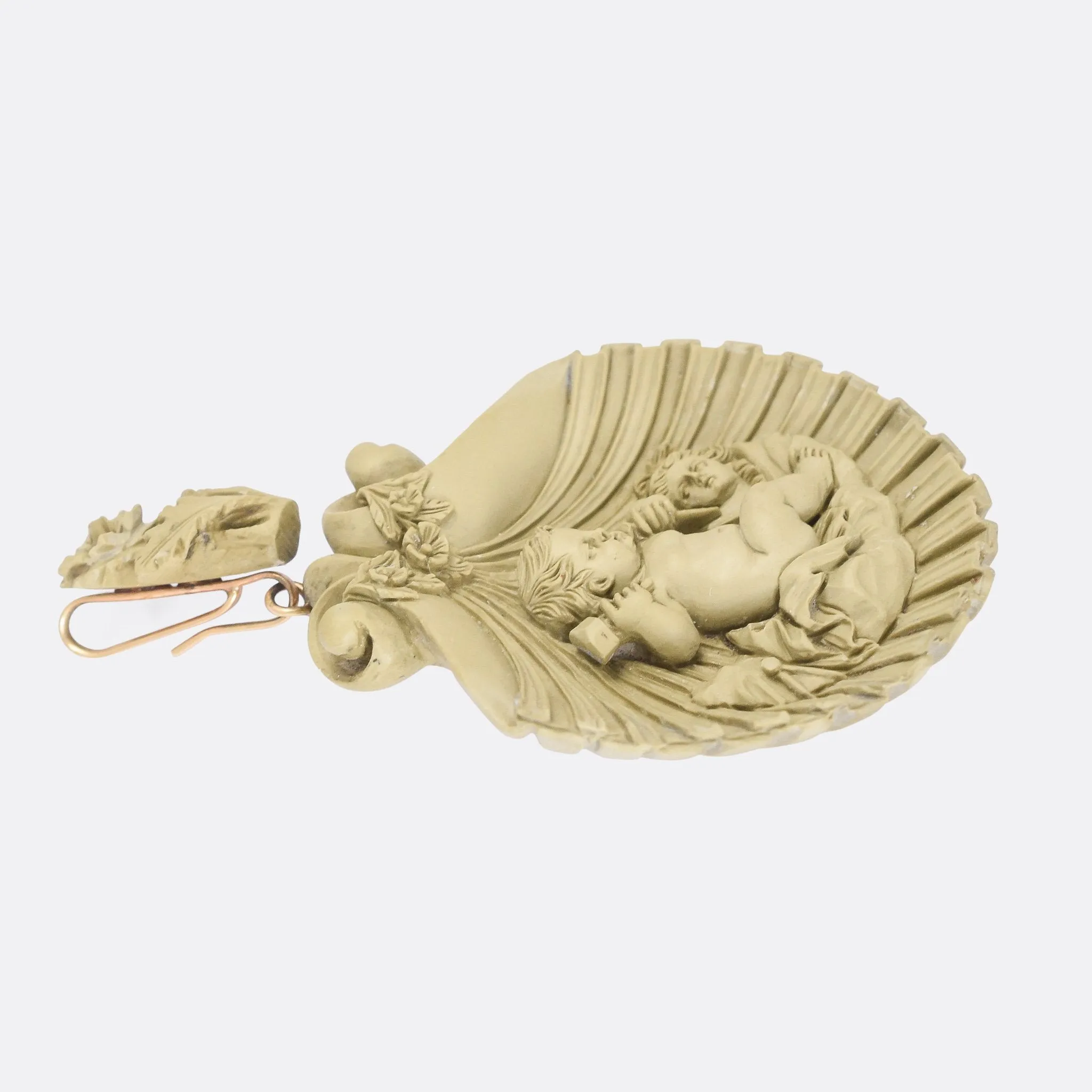 Mid-Victorian "Cupid Carving Aphrodite" Lava Cameo Pendant