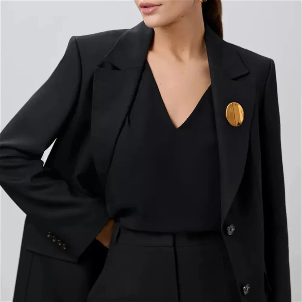 Minimalist Stainless Steel Metal Round Brooches