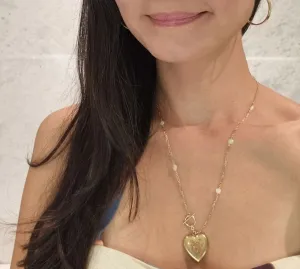 modern love | antique heart locket opal paperclip chain long necklace