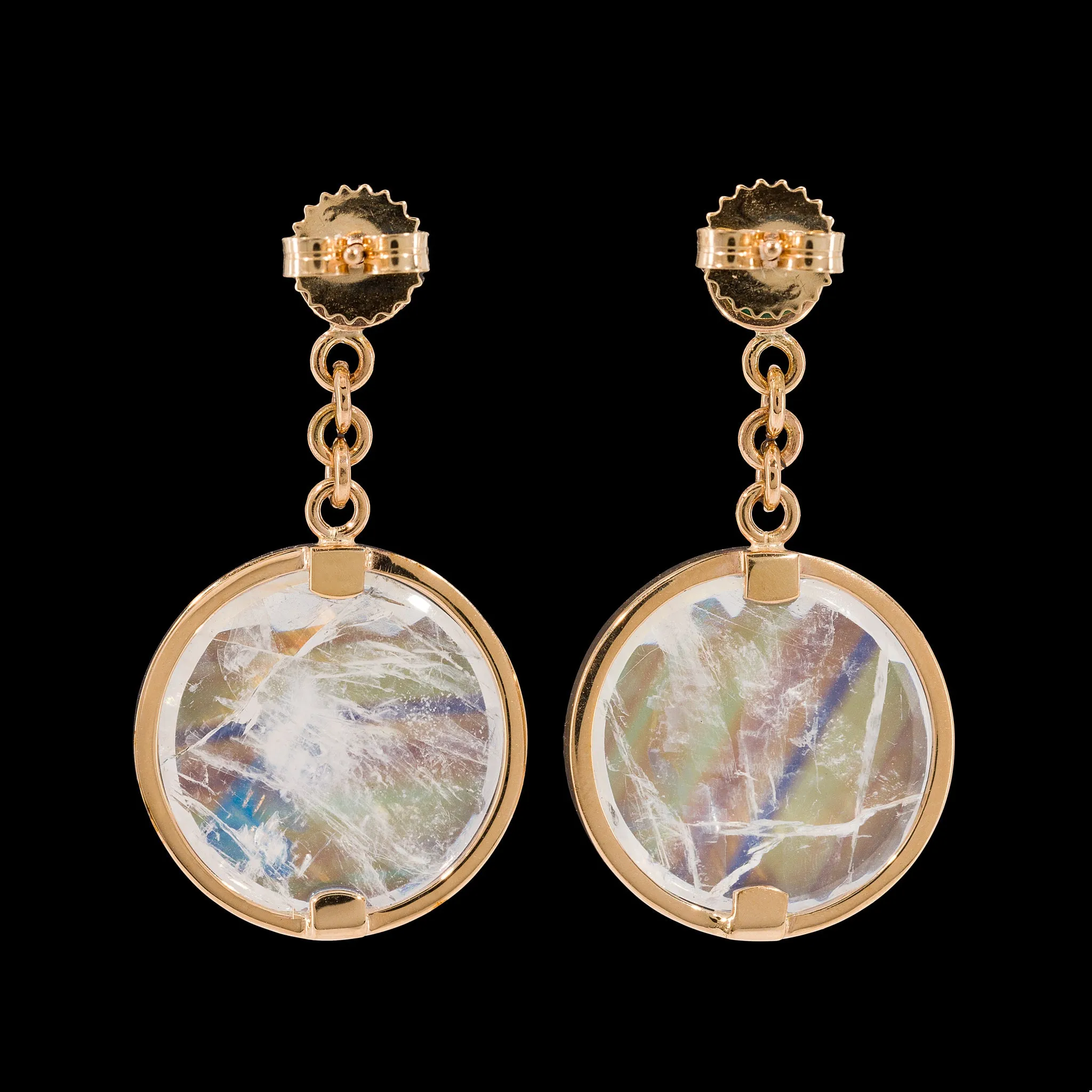 Moonstone 16.41 Carats with Emerald 14k Handcrafted Gemstone Earrings