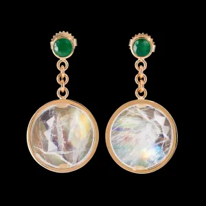 Moonstone 16.41 Carats with Emerald 14k Handcrafted Gemstone Earrings